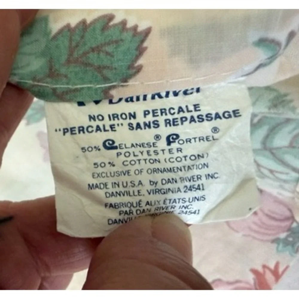 Vintage Full Size Flat Sheet lt pink cottagecore shabby chic floral, Dan River